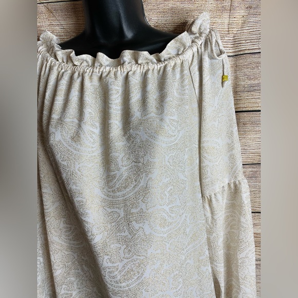 Michael Kors white and gold paisley print top on or off shoulder size xl - Picture 3 of 11